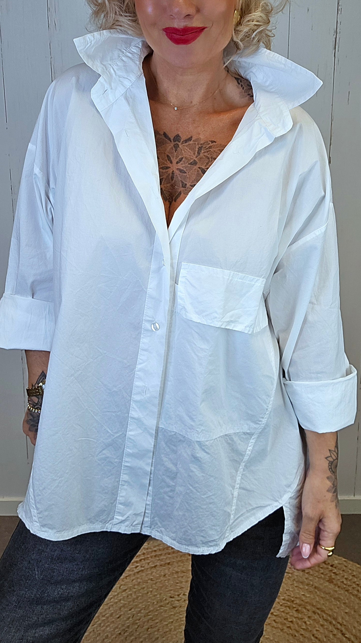 Frida skjorte med lomme hvit