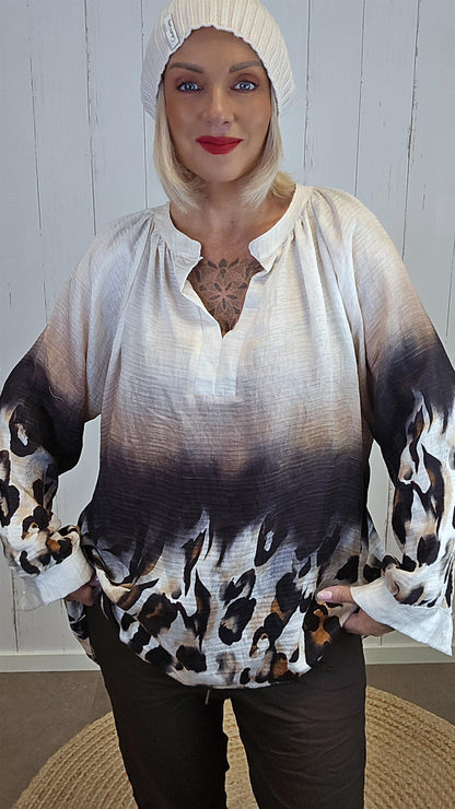 Leyla leo bluse svart