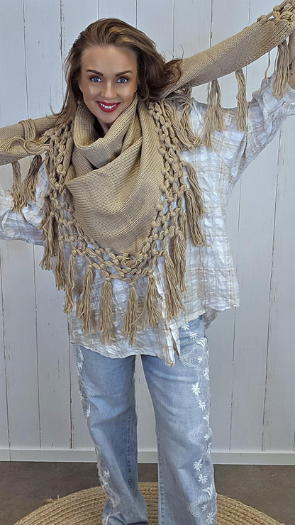 Lise Trekantskjerf med Frynser camel