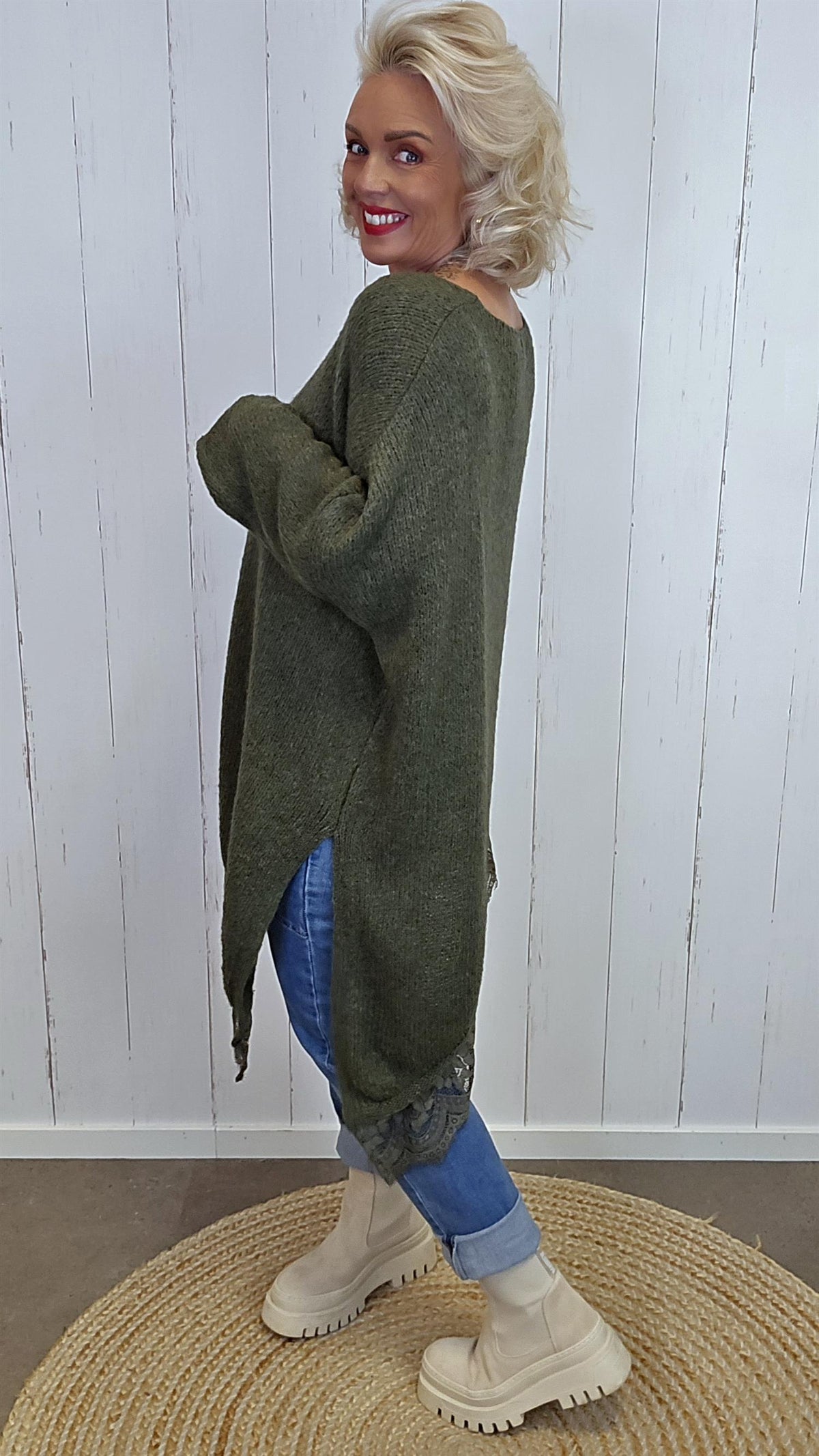 Anine asymmetrisk genser kaki
