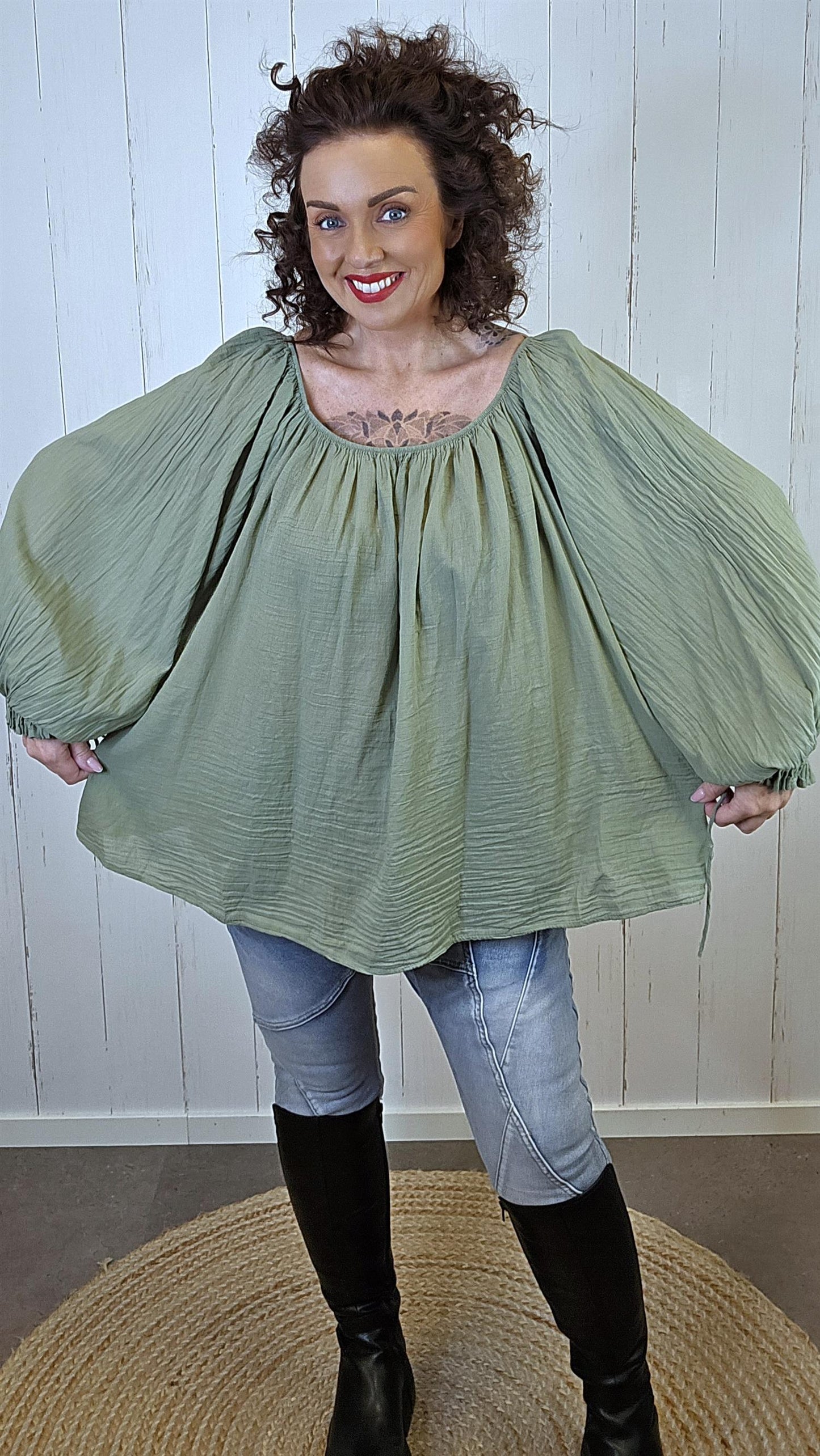 Anna bomullsbluse grønn