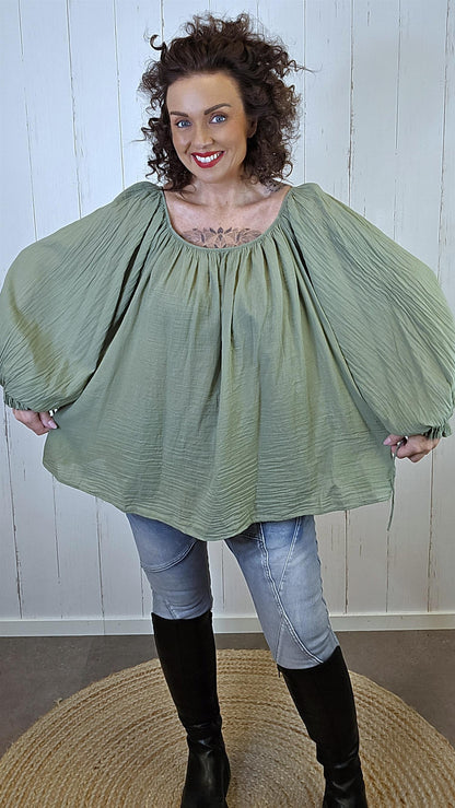 Anna bomullsbluse grønn