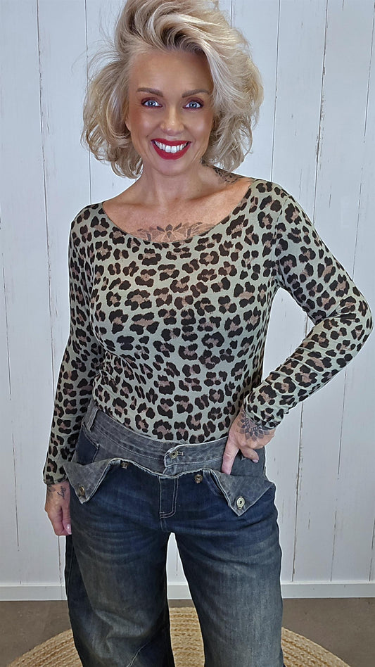 Elodie tynn leopardtopp kaki