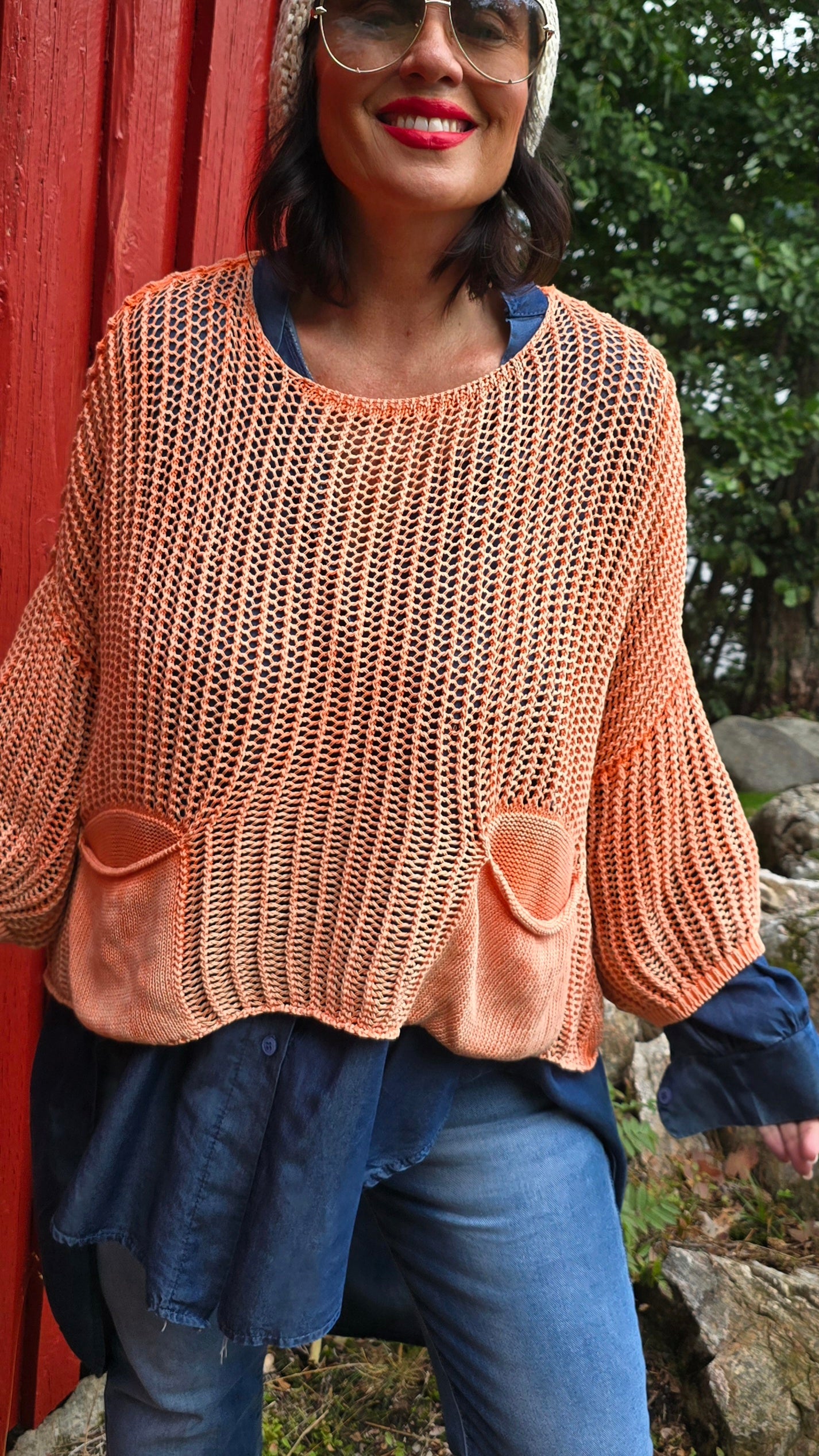 Oliva kort genser orange