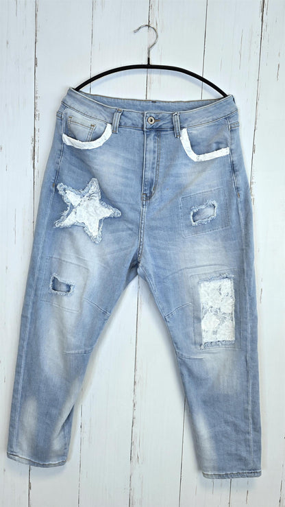 Oline blondepatch jeans lysblå