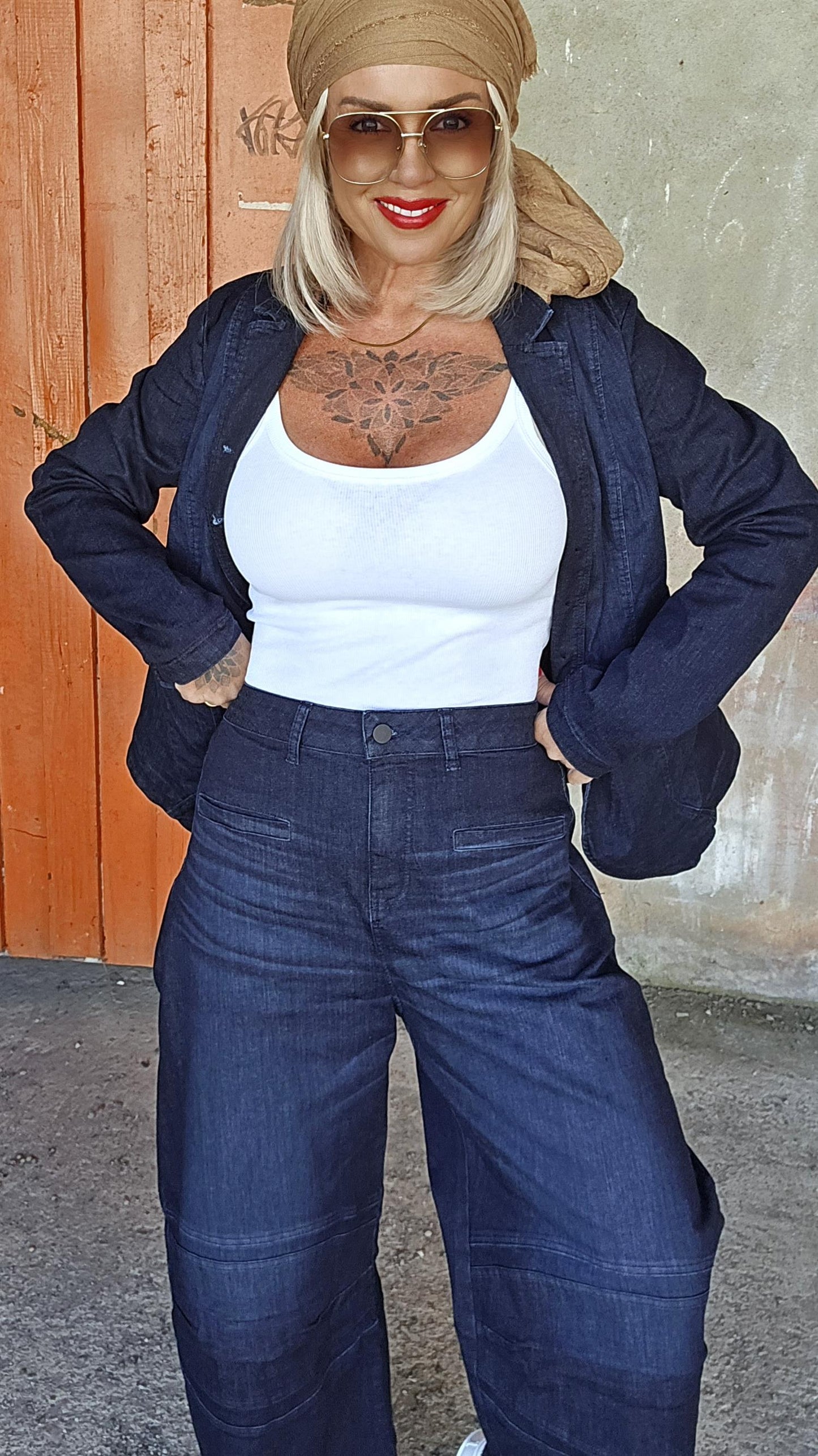 Bubble cut jeans mørkblå