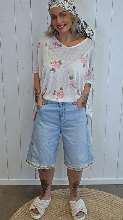 Catty flower oversized topp beige