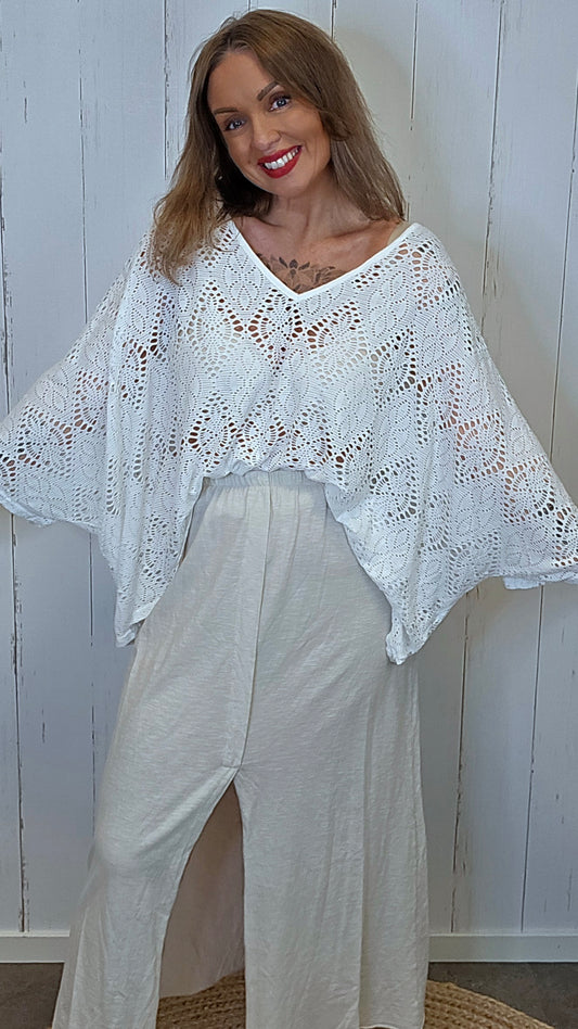 Eline poncho topp blonde Hvit