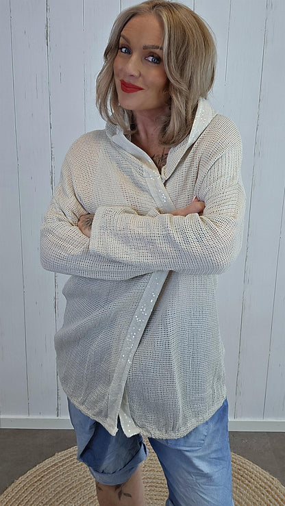 Helene hettejakke med paljettkant sand
