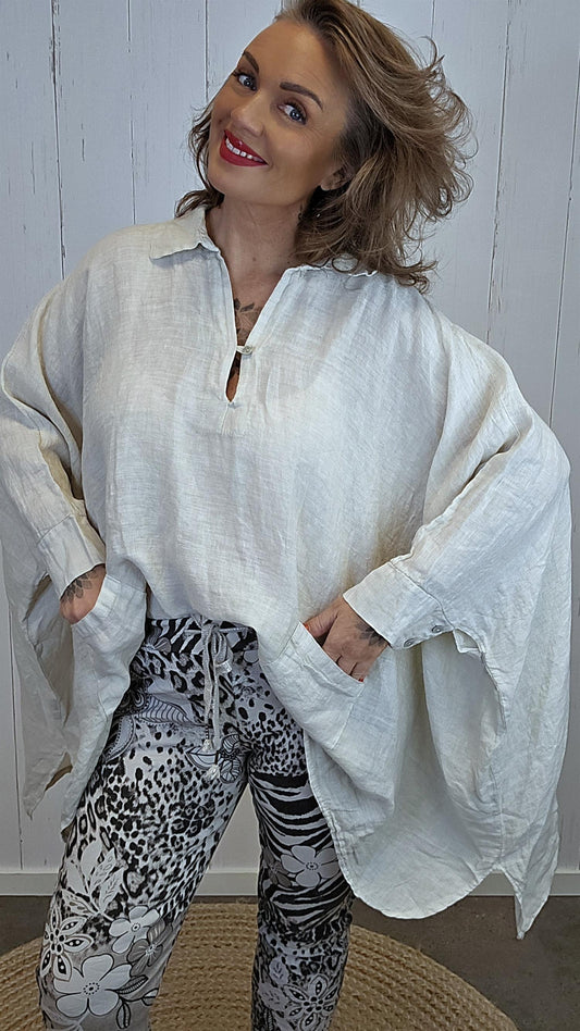 Zara lin poncho bluse beige