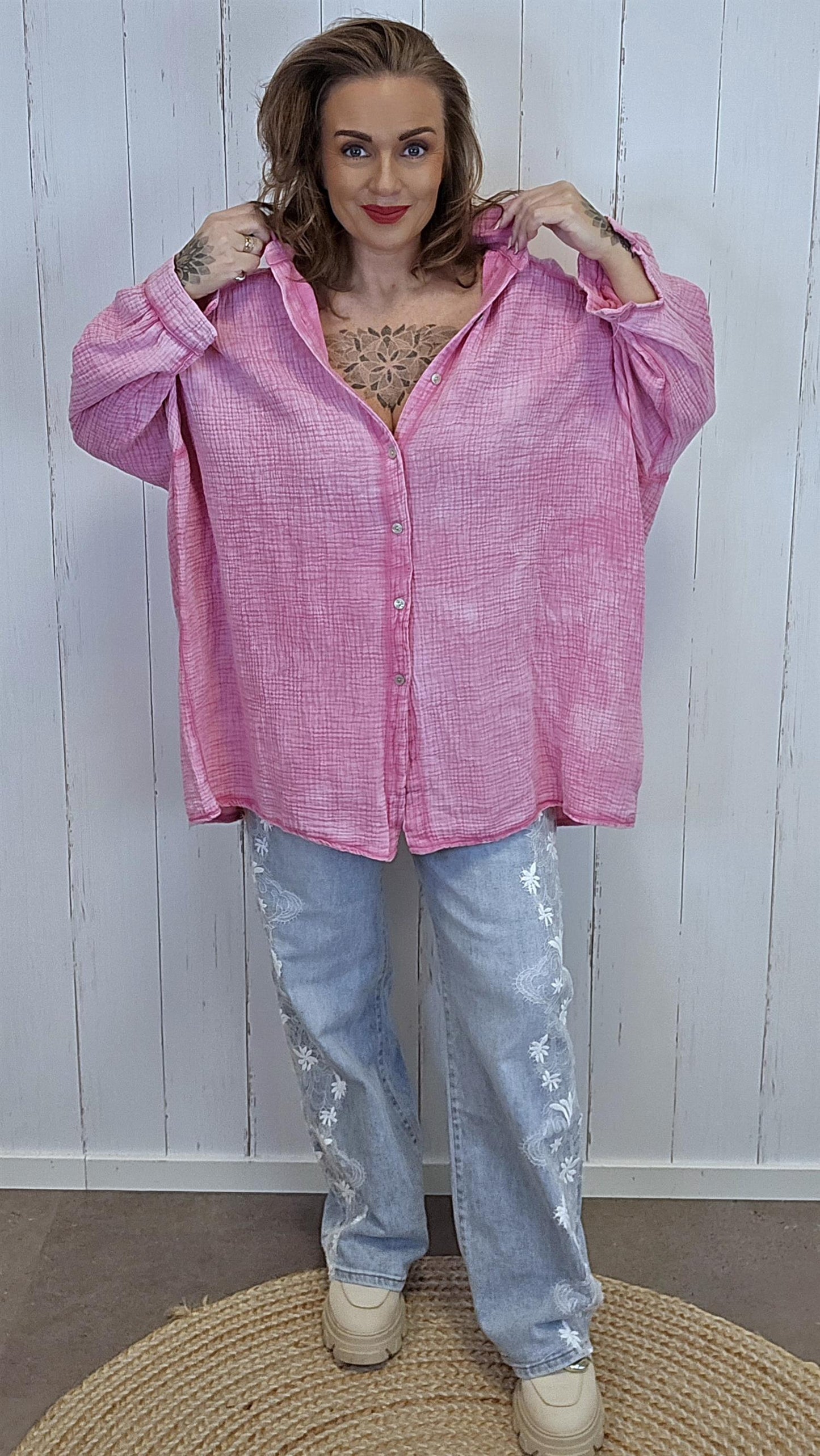 Signe vaffelskjorte rosa