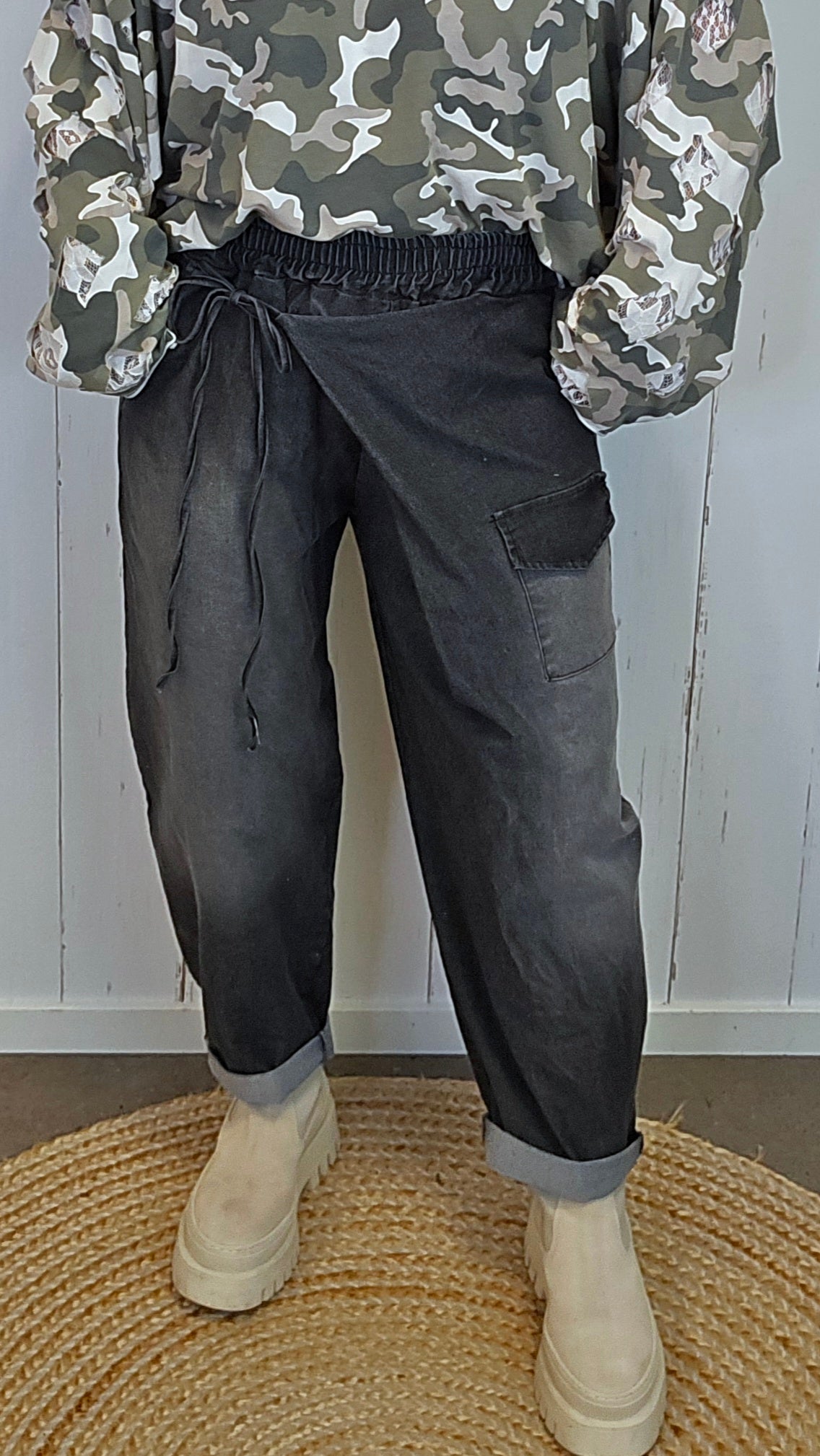 Alice denim-inspirert omslagsbukse