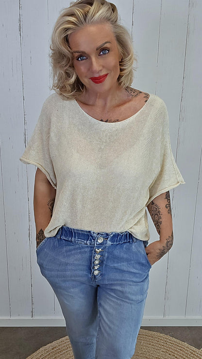 Julie Strikket Bomullstopp beige