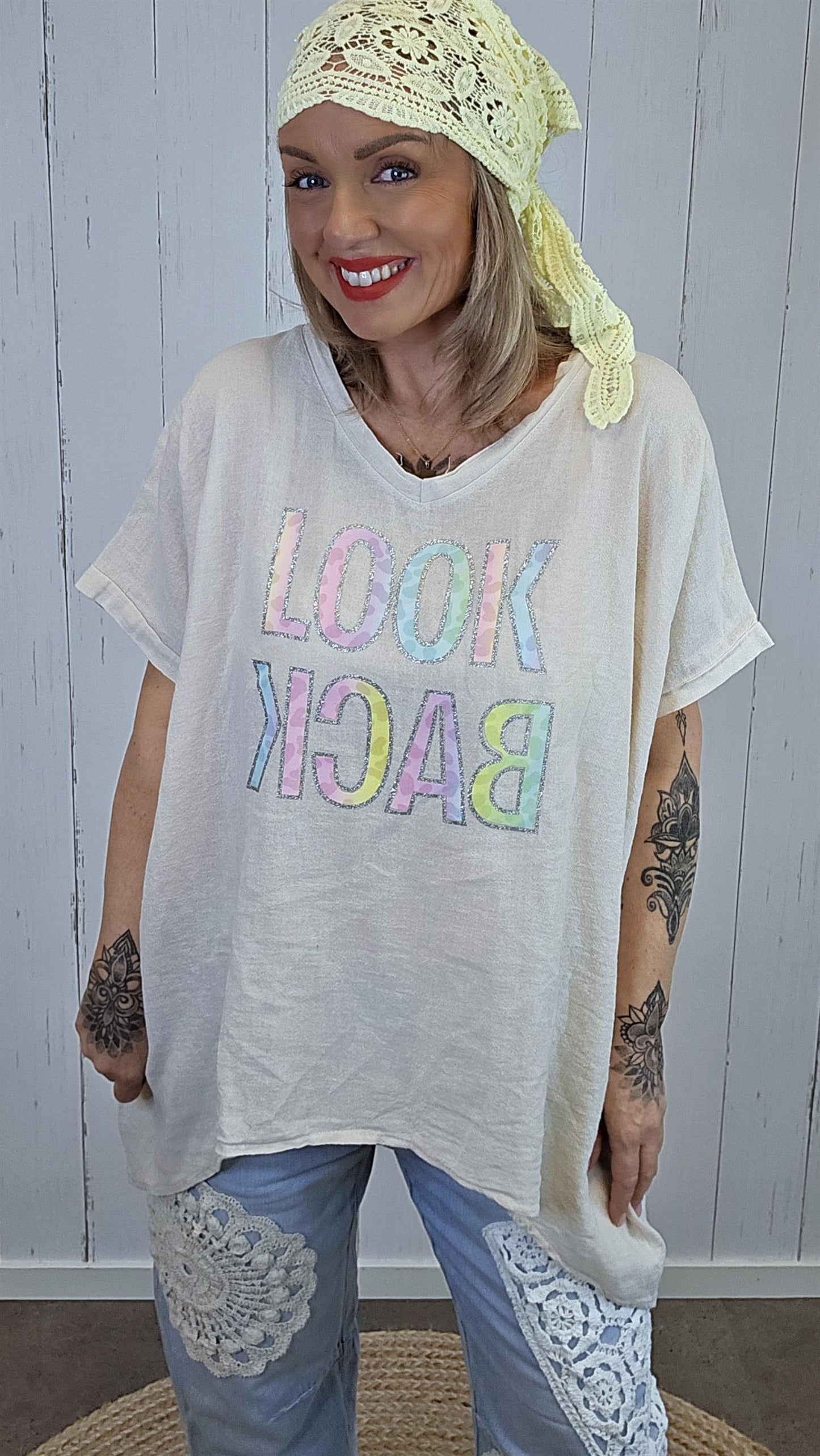 Bella Look Back topp beige
