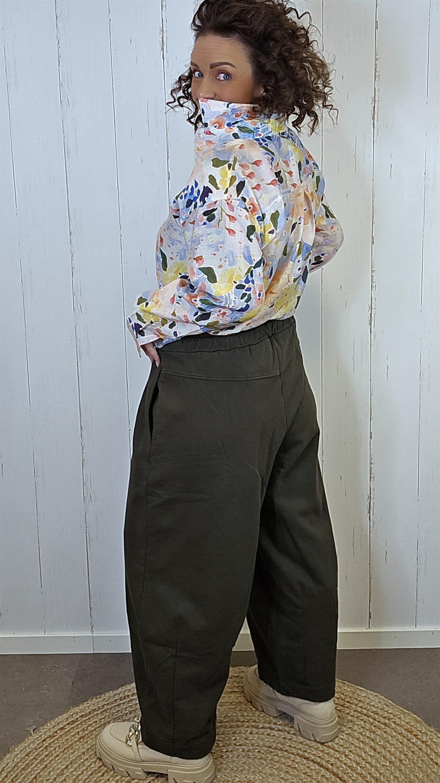 Bomullsbukse mørk olivengrønn