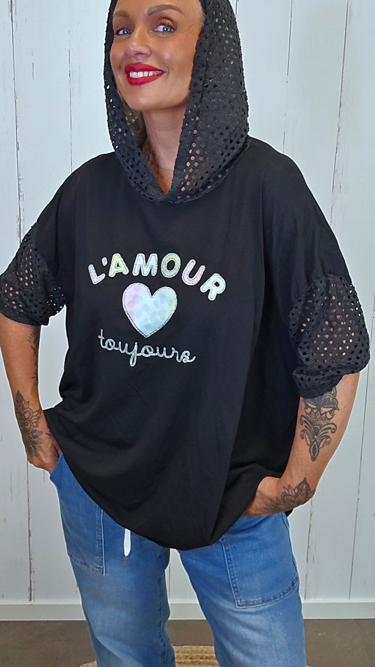 Amour Topp med Hette svart