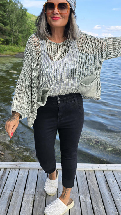 Tina jeans svart med strikk