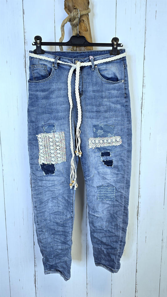 Patches jeans med knytebelte