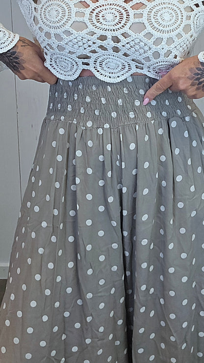 Polka dot bukse taupe