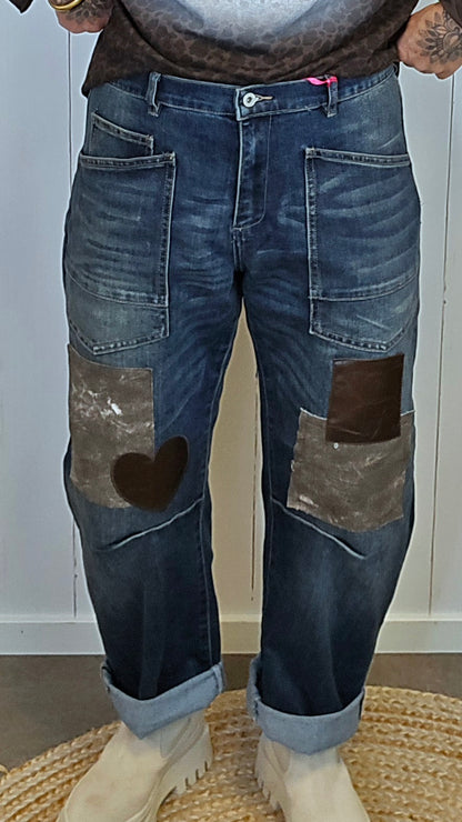 Kristiane barrel jeans med patches