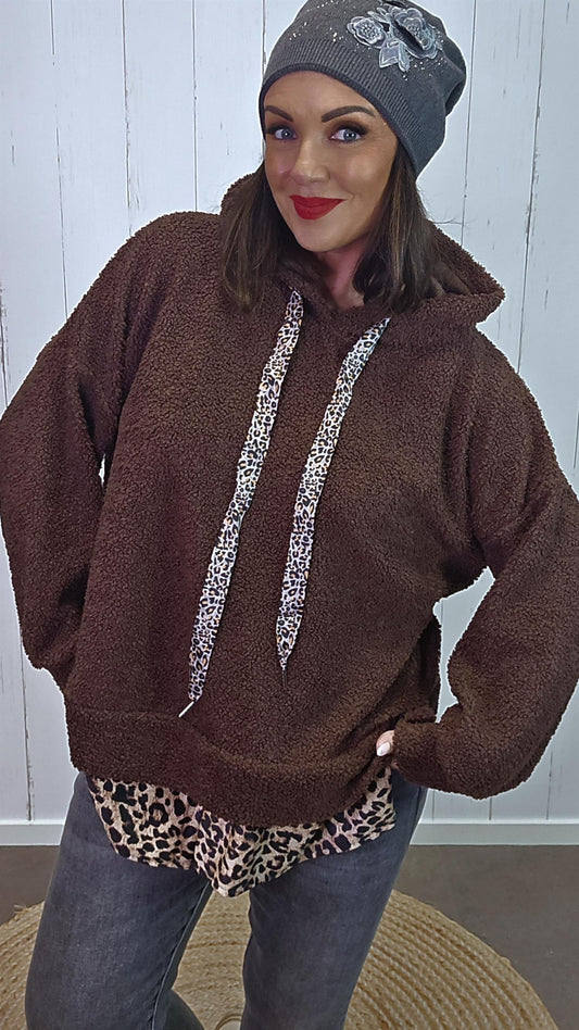 Moa teddy hettegenser brun