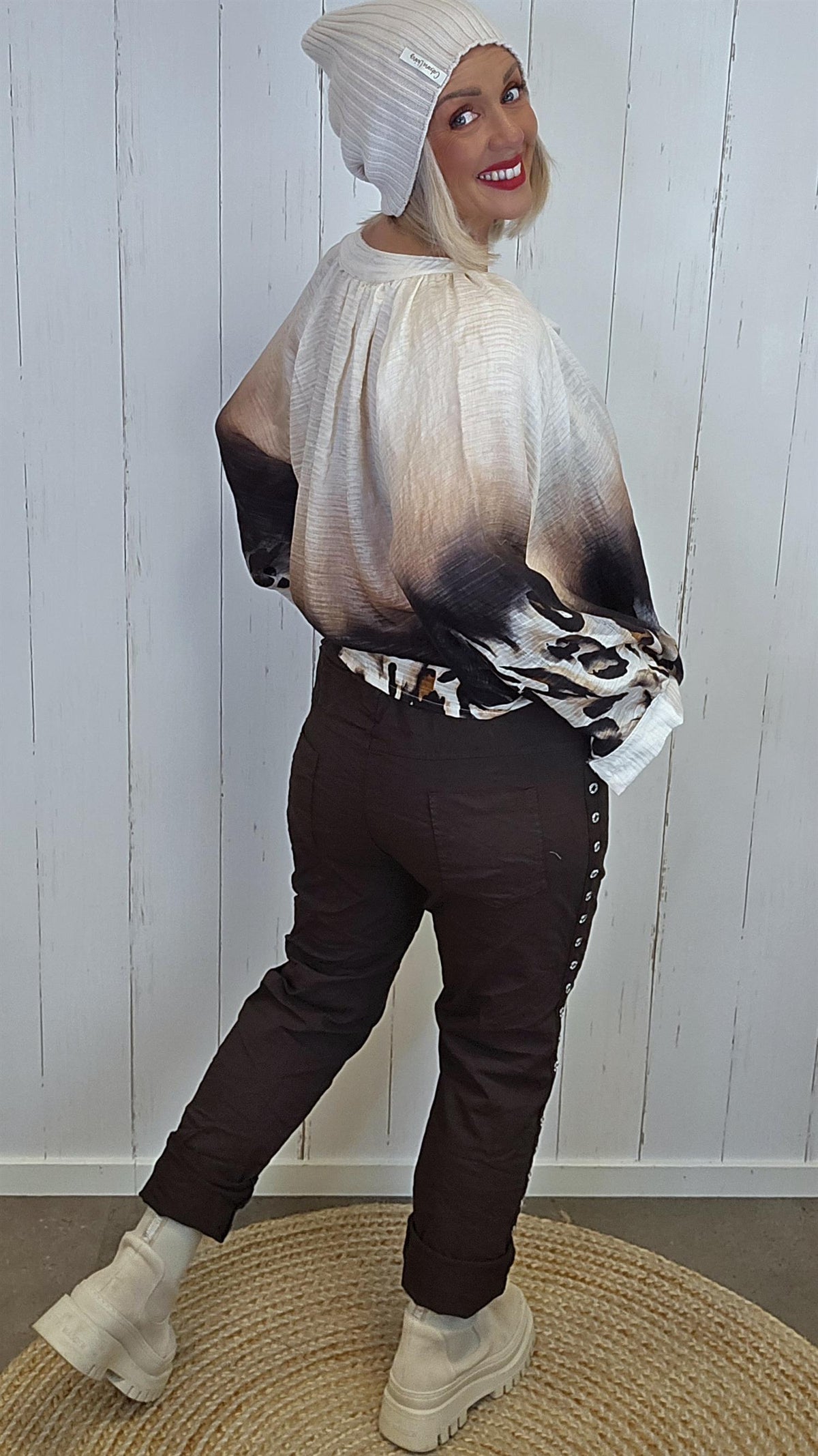 Miriam bukse med maljer brun