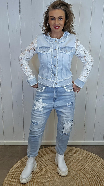 Emma denim- og blondejakke