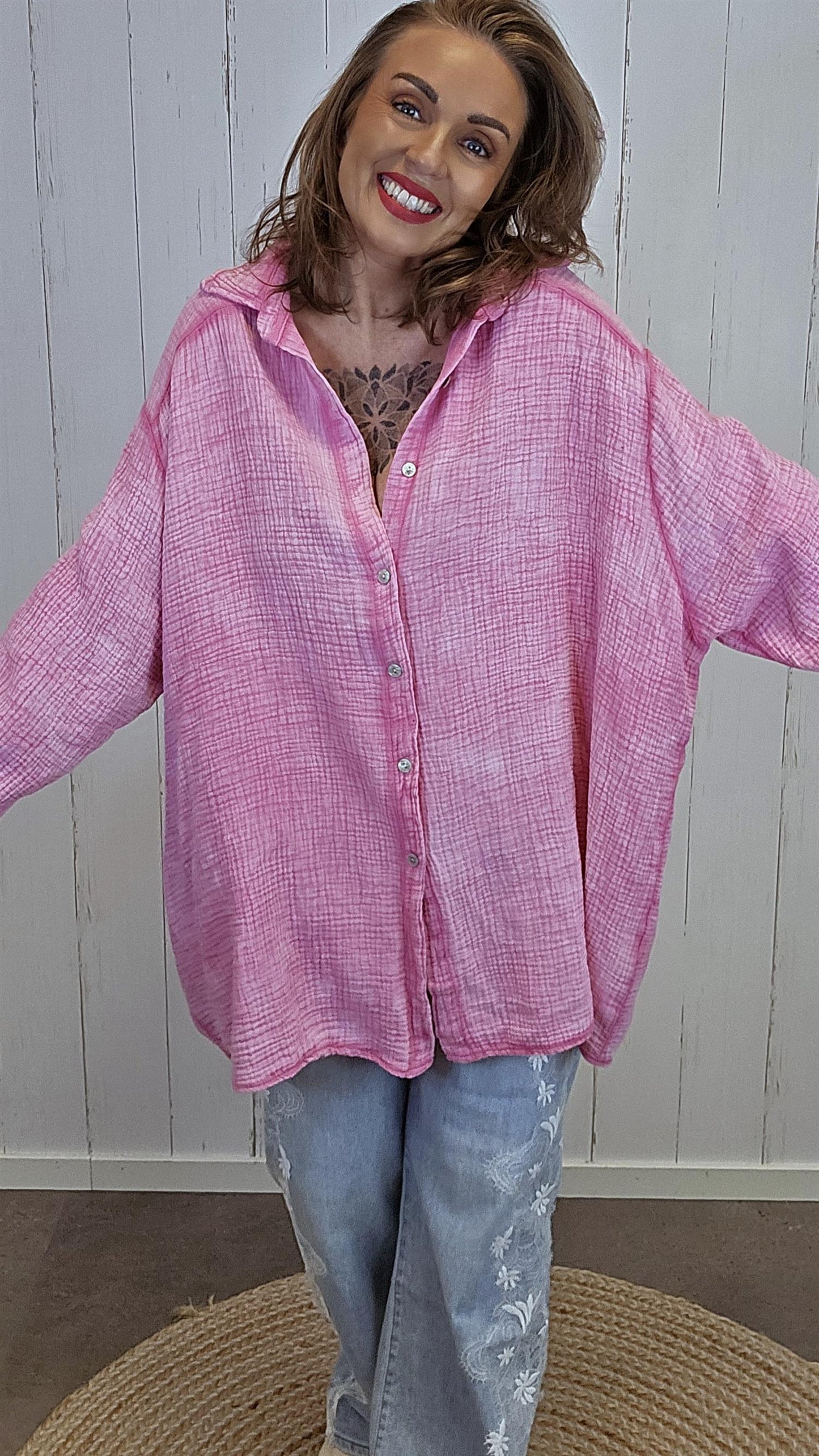 Signe vaffelskjorte rosa