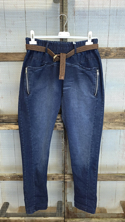 Wilma superstretch jeans med flettet belte