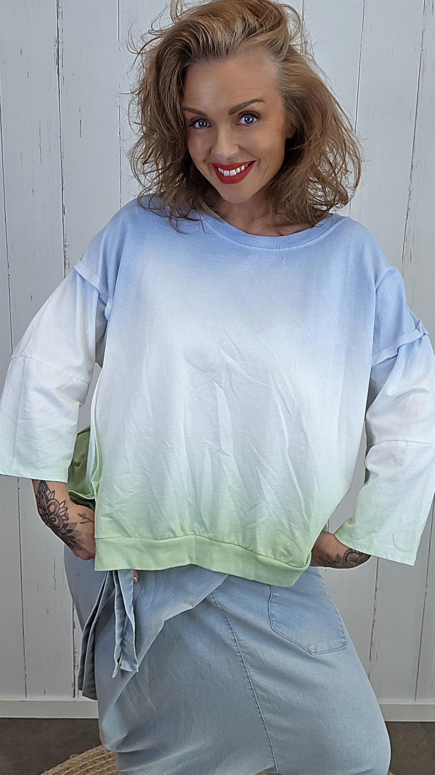 Mia ombre genser grønn/blå