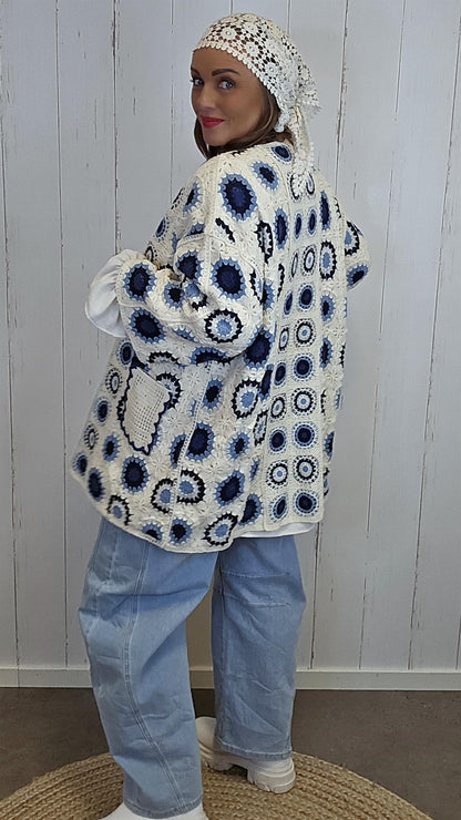 Cassandra crochet jakke blå