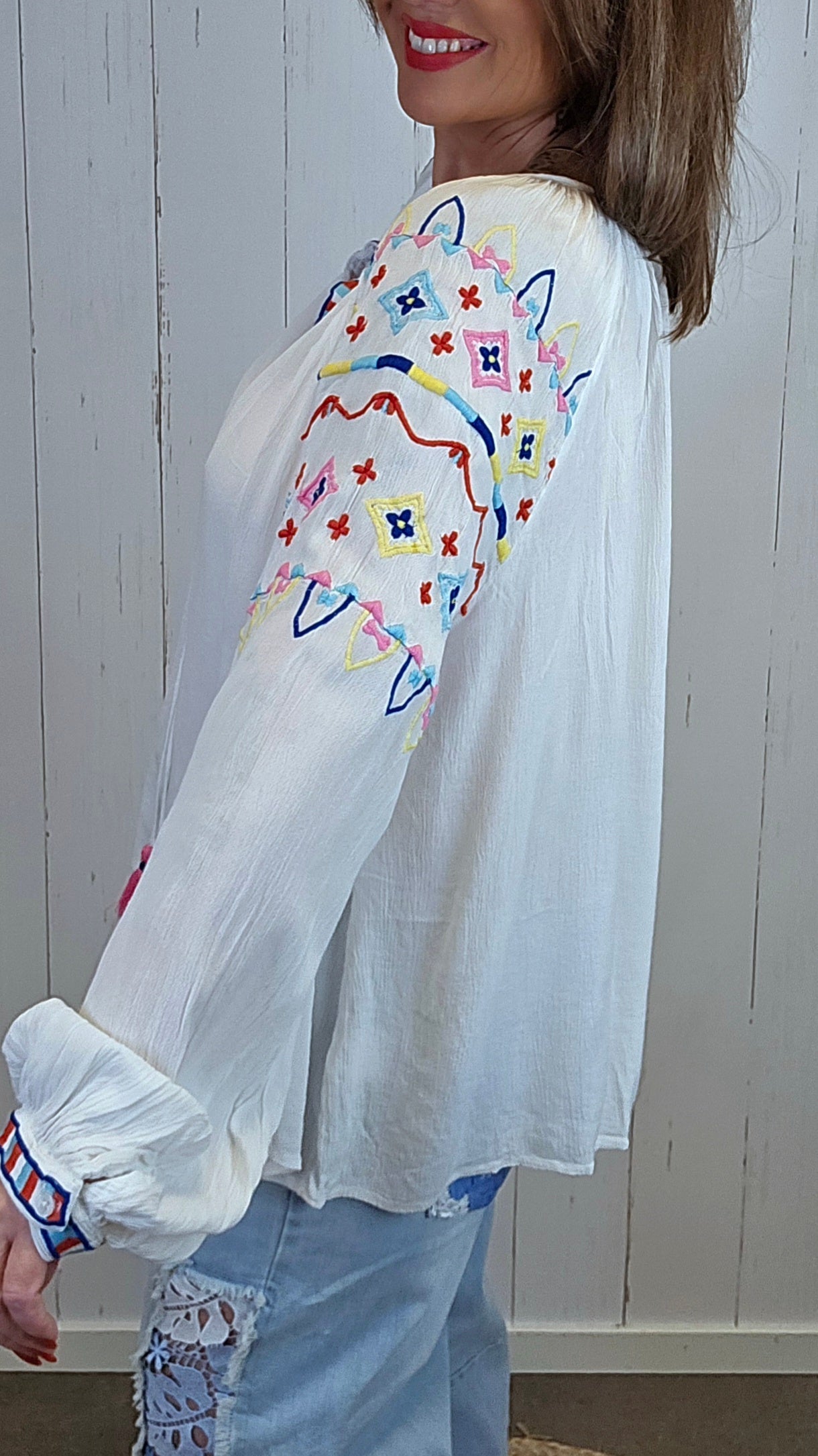 Hanna brodert bluse offwhite