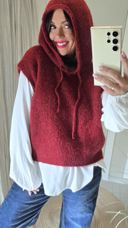 Sofie strikket hette vest burgunder