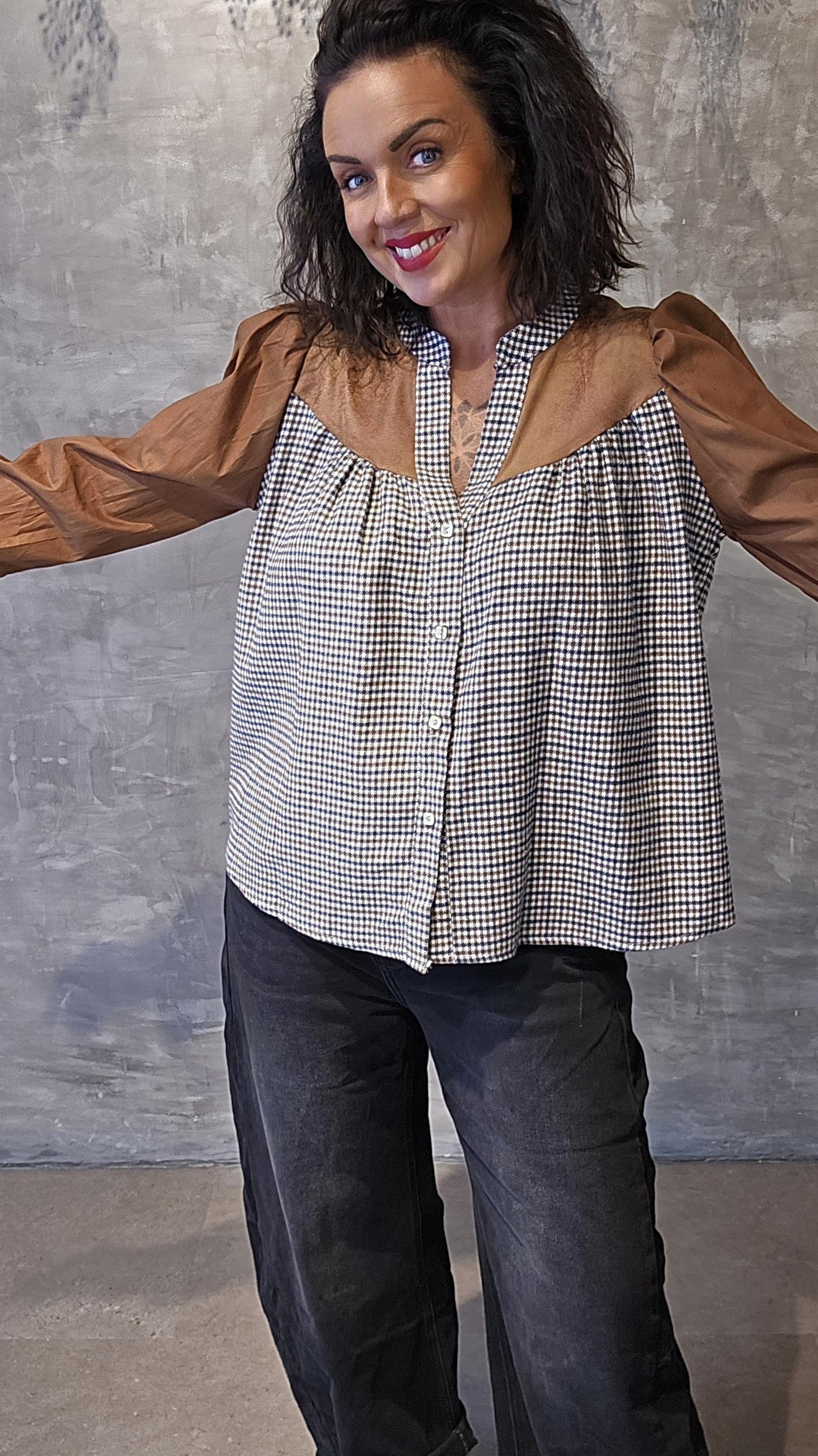 Nora skjorte bluse brun med ruter