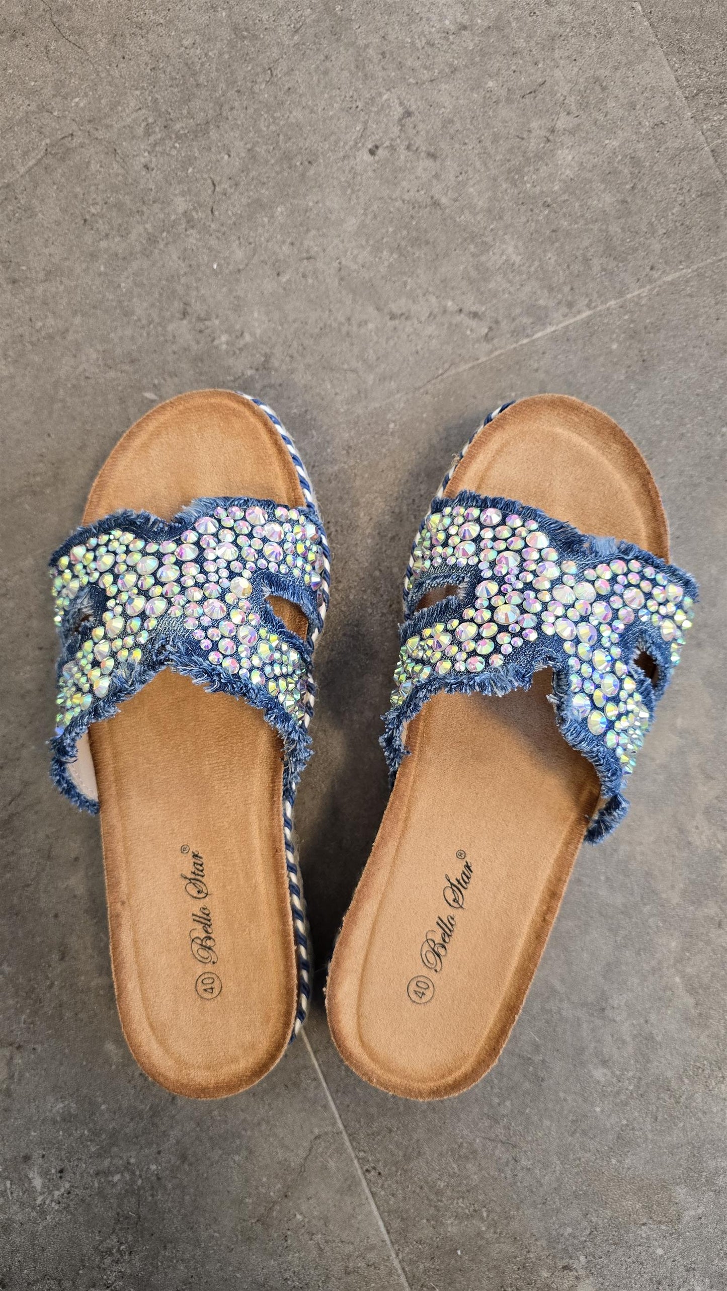 Stella sandaler med rhinsten denim