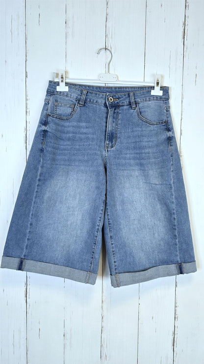 Denim shorts med oppbrett