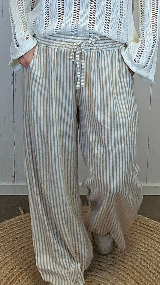 Lydia linbukse beige stripet