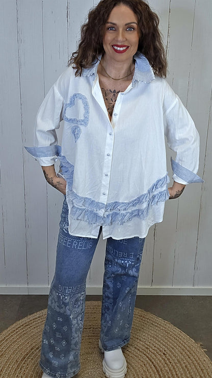 Elvira skjorte med volang og lin