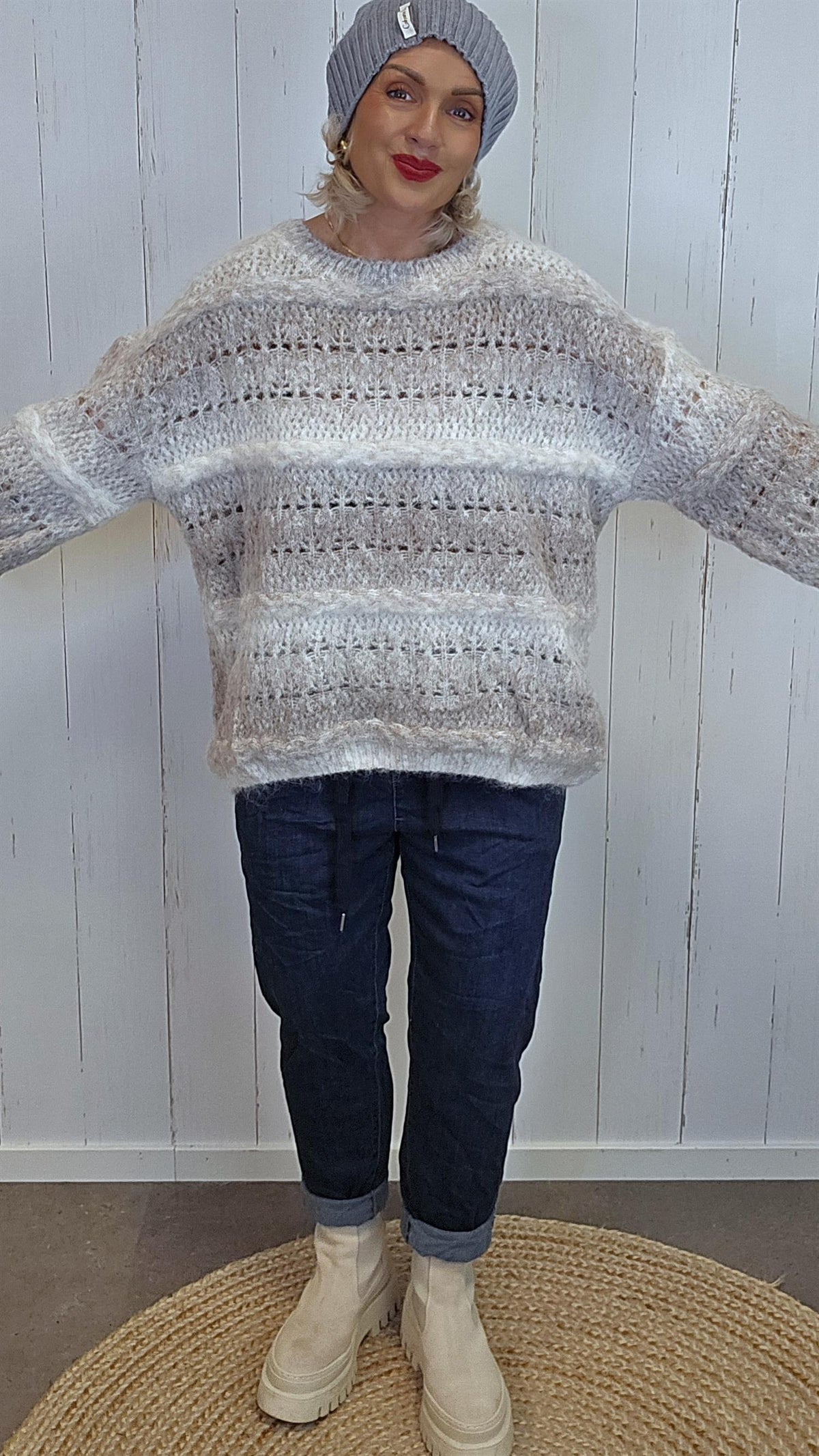 Eva melert strikkegenser beige