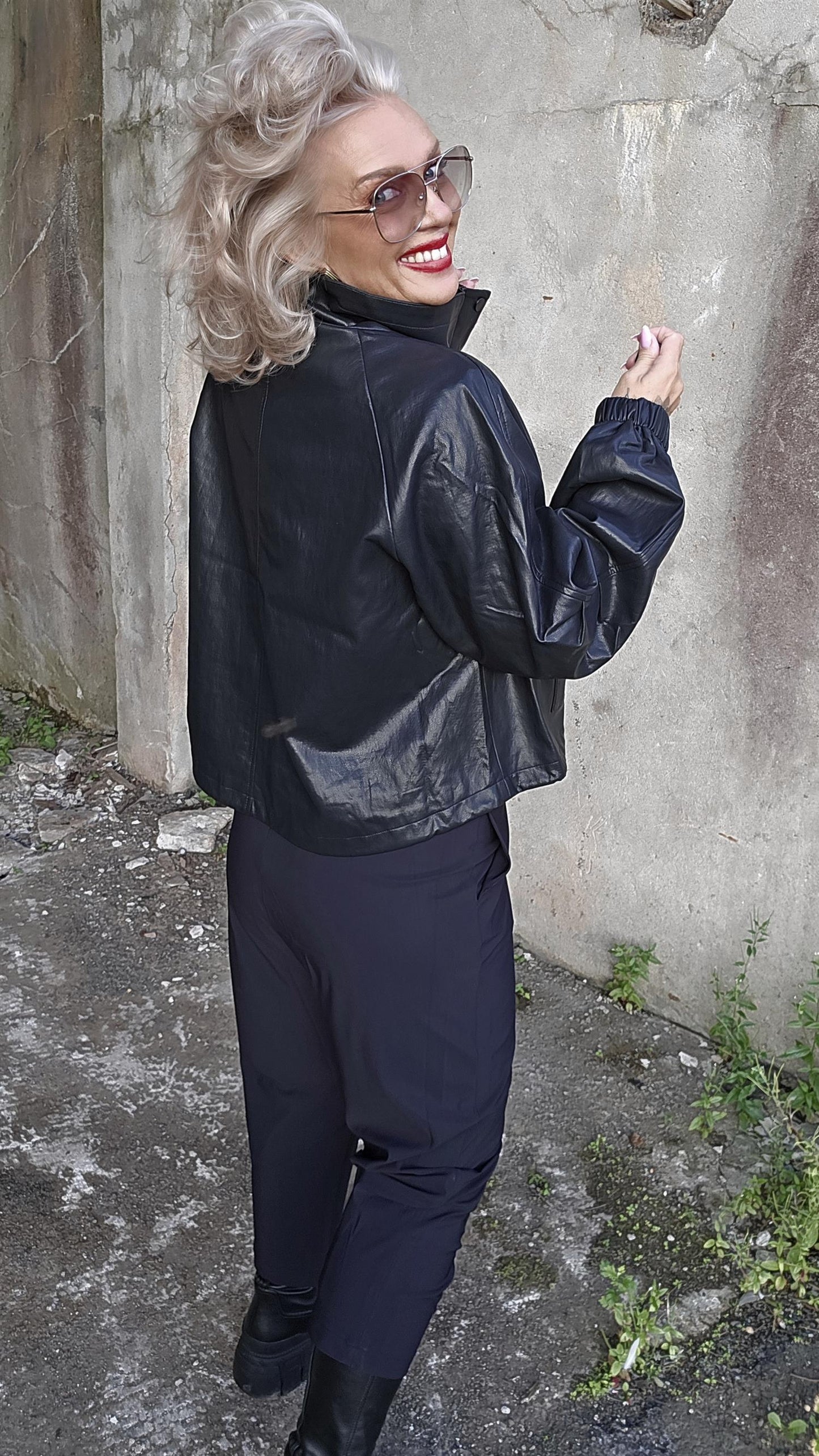 Nerina eco leather bomber jkt black