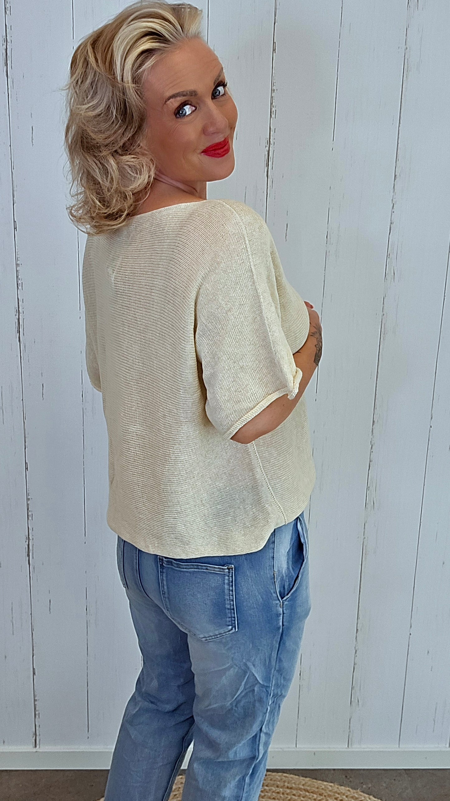 Julie Strikket Bomullstopp beige