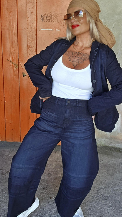 Bubble cut jeans mørkblå