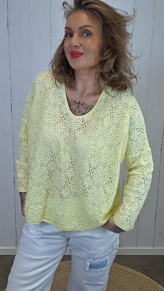 Øyunn blondetopp Gul