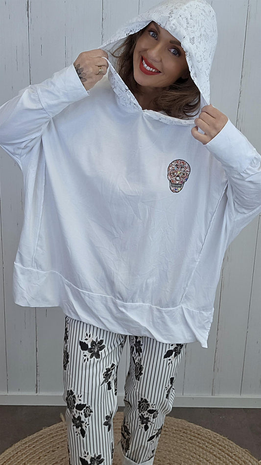 Nora skull hettegenser hvit