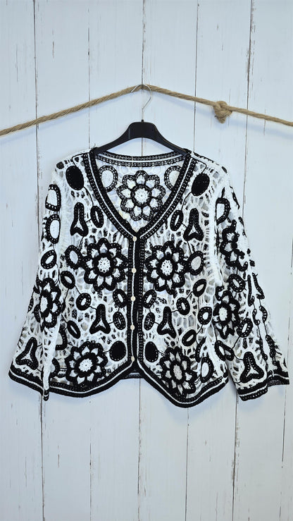 Miriam crochet jakke svart/hvit
