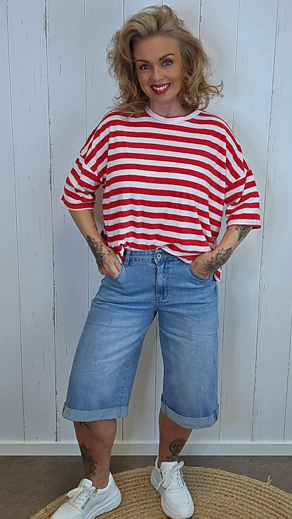 Denim shorts med oppbrett