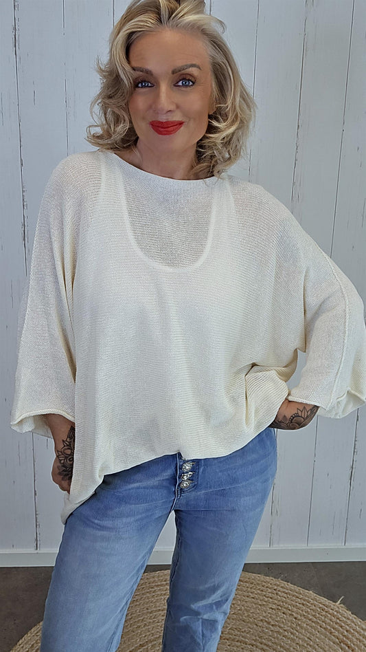 Selma Strikket Bomullstopp beige