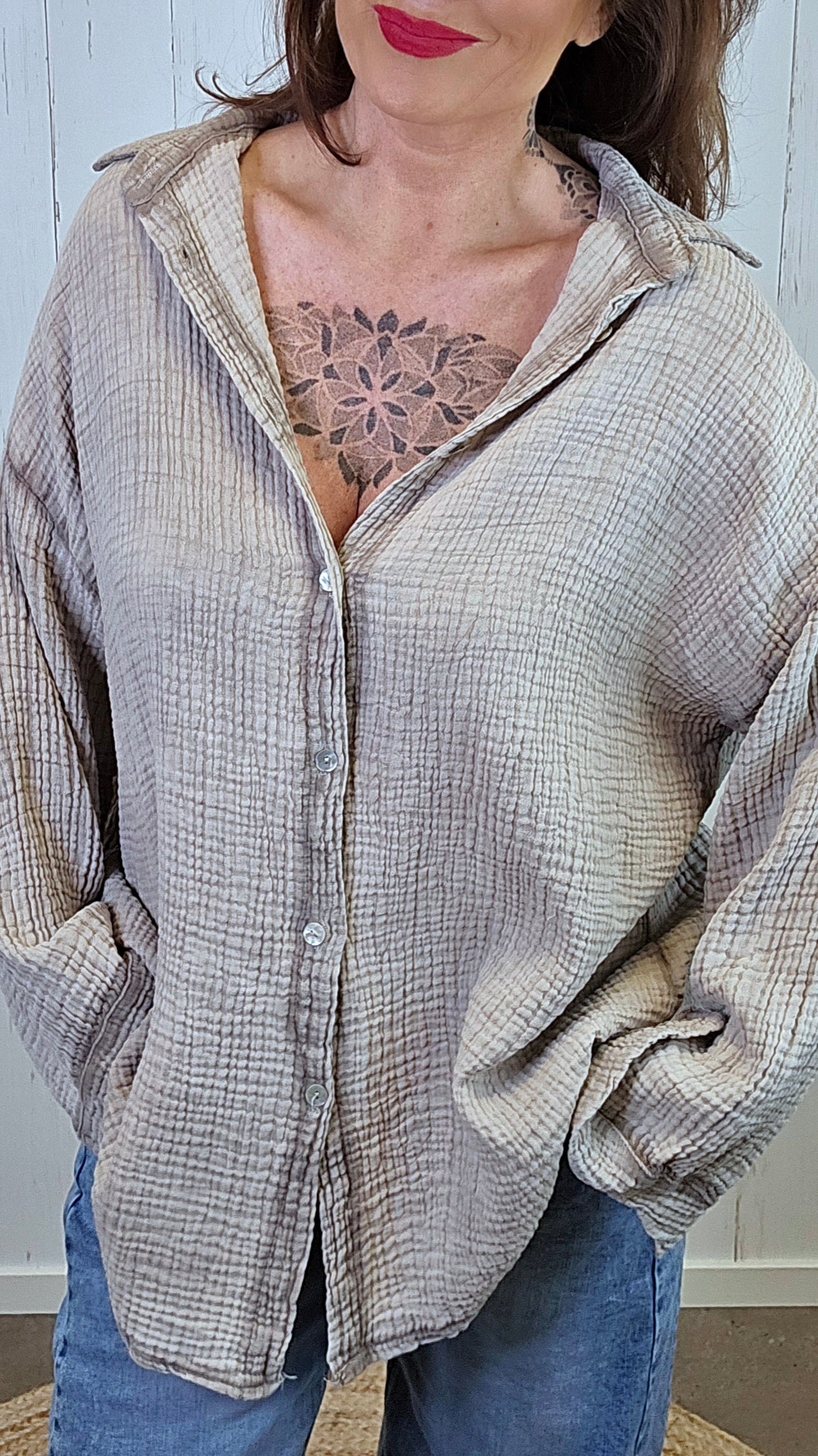 Alma Vaffletskjorte Taupe