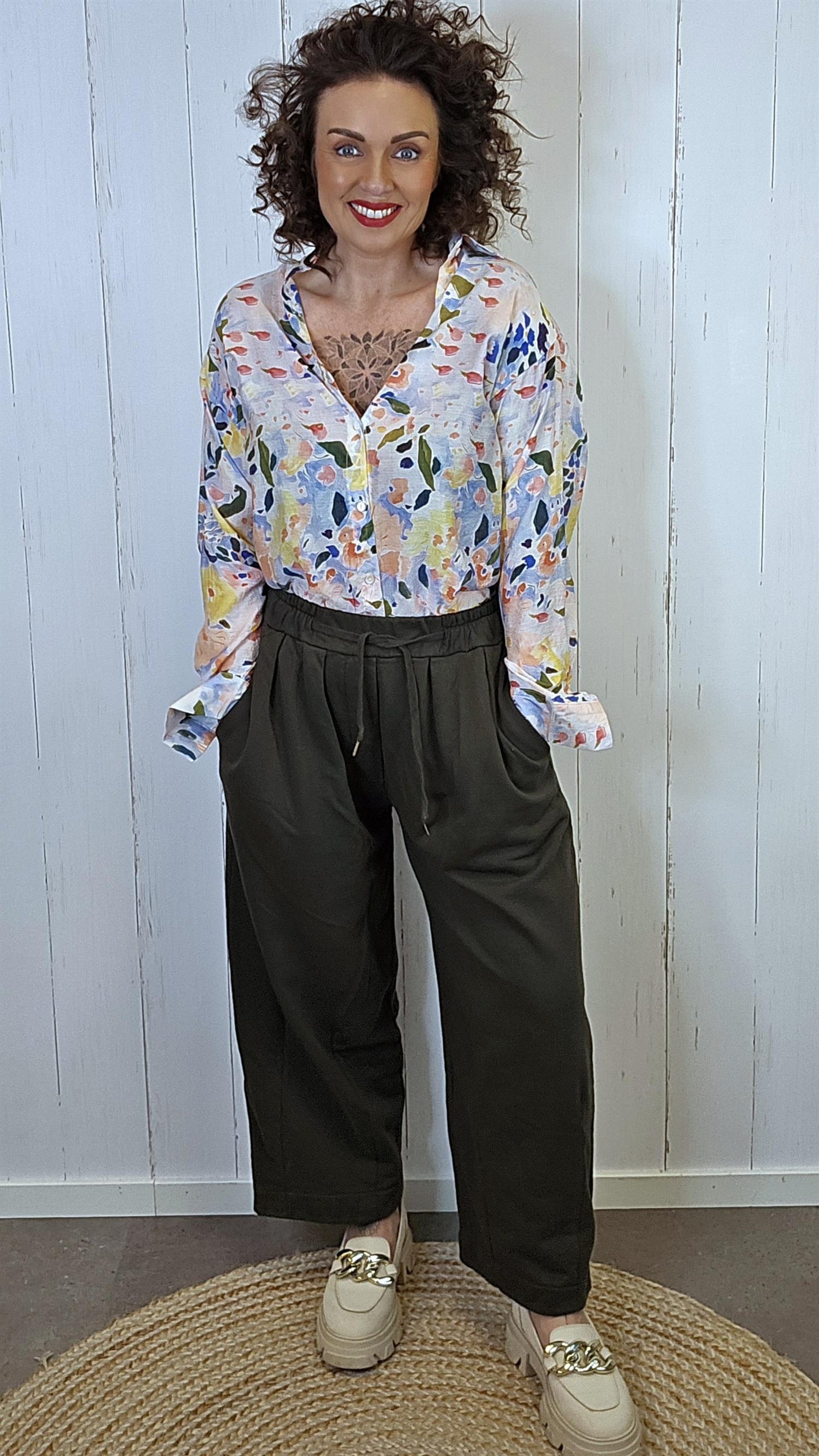 Bomullsbukse mørk olivengrønn