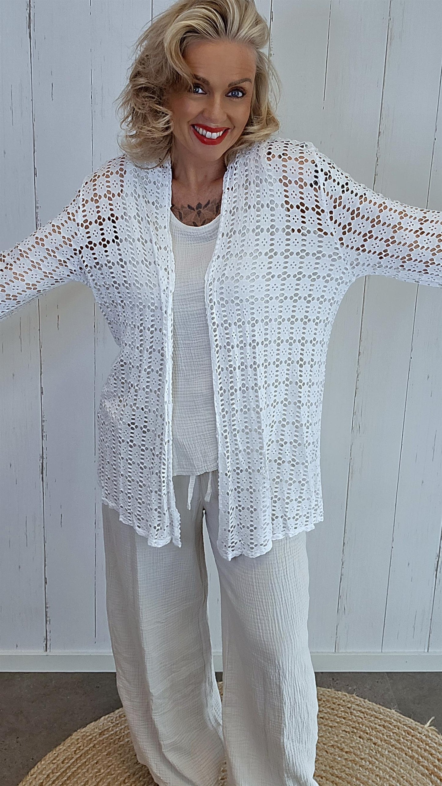 Leora lang blondecardigan hvit